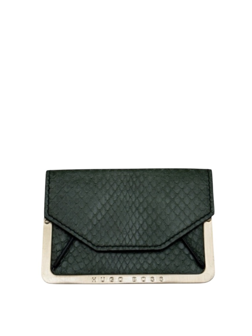 HUGO BOSS - GREEN SILVER SNAKESKIN LEATHER CARDHOLDER WALLET